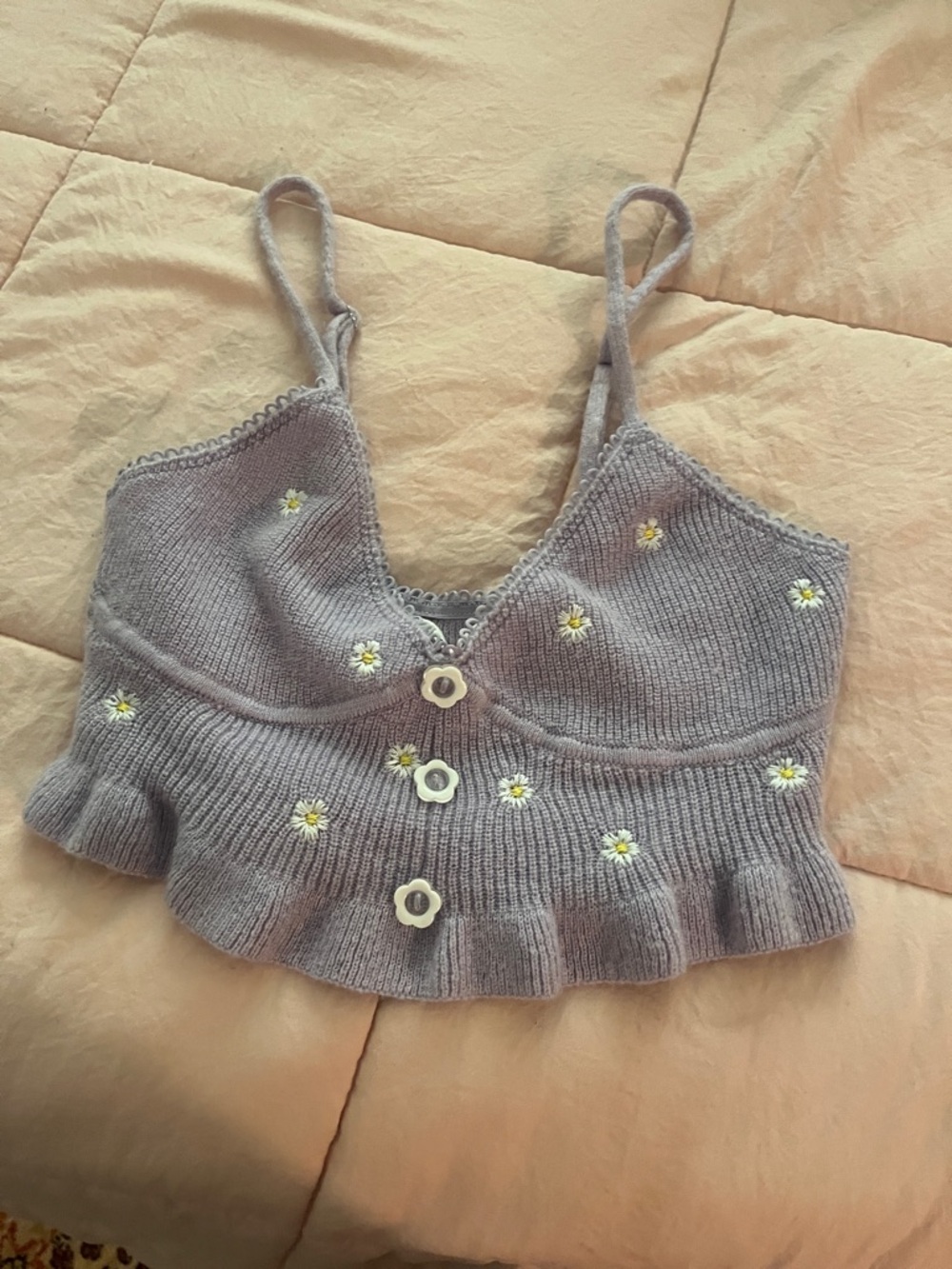 For Love & Lemons Lavender Daisy Knit Crop Top